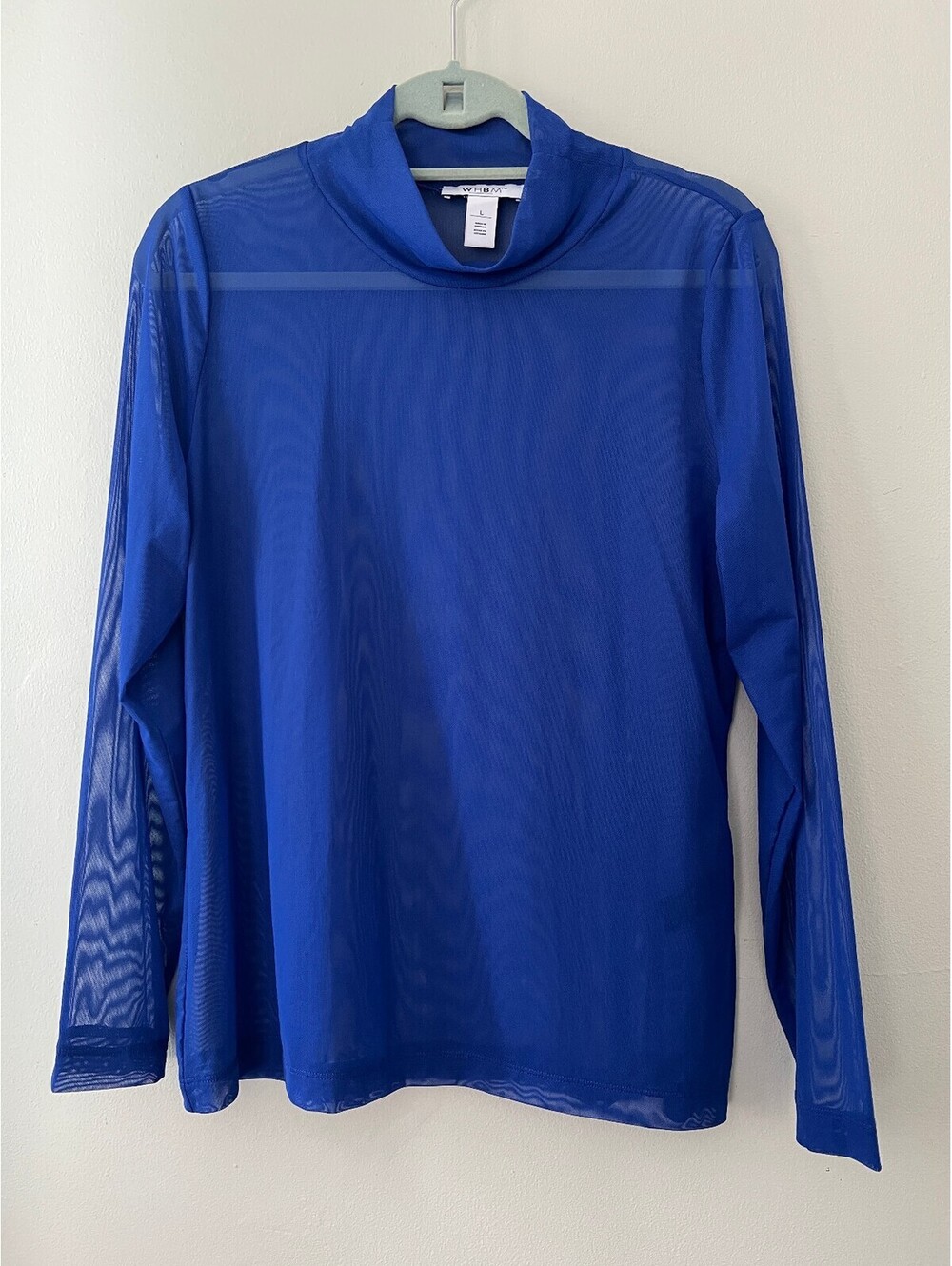 WHBM Women's Sheer Blue Long Sleeve Mesh Top Size L